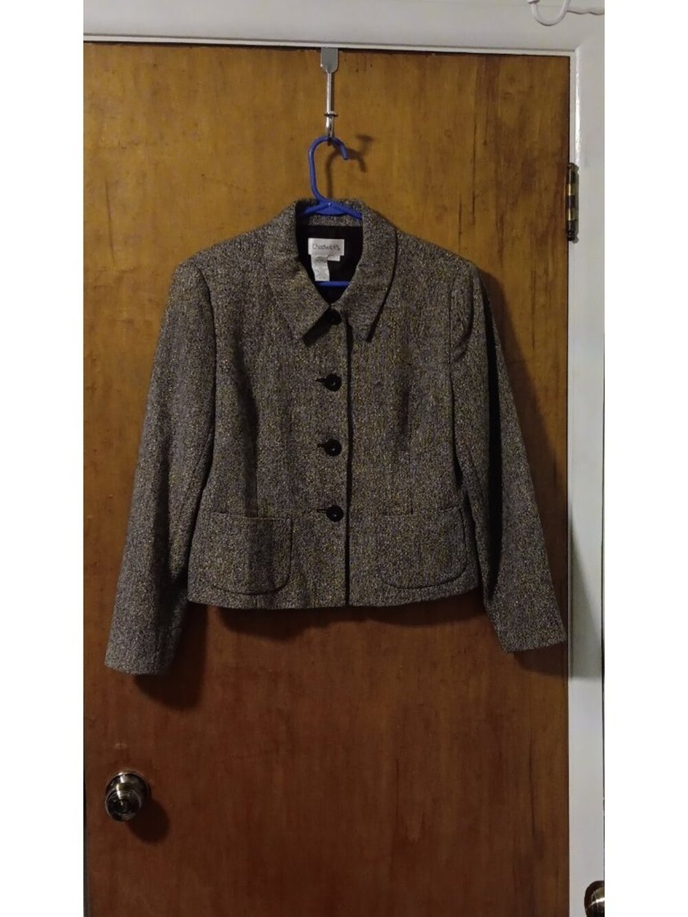 Chadwick's 14P Petite Cropped Wool Blend Blazer Brown Black White Flecked Lined